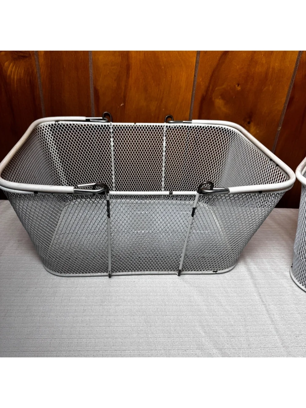 Vintage White Wire Mesh Folding Bike Baskets Set of 2 16 x 12 x 7